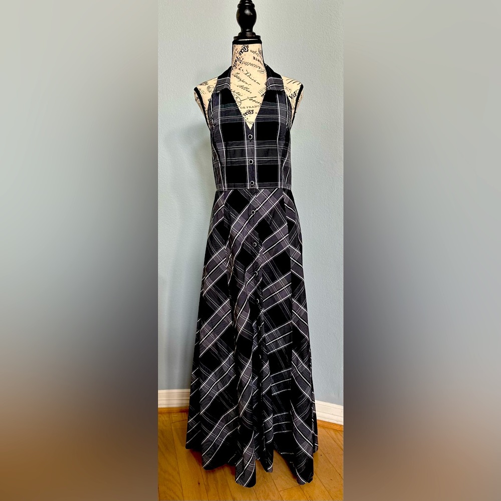 Maeve Halter Dress in Plaid (black and white)